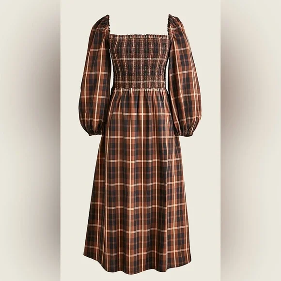 J.Crew Smocked Puff-sleeve Dress in Friday Plaid - Picture 3 of 7